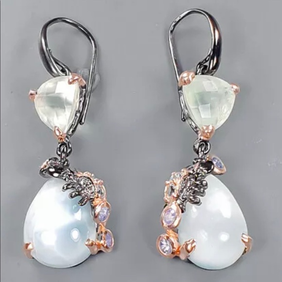 Artist created, stamped 925 Jewelry - Gorgeous Genuine Larimar Prehnite Earrings